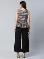 Ahalyaa Women Black Crepe Digital Printed Top with Palazzo Set - Distacart