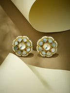 Nuyug 22K Gold-Plated Elegant Kundan Studded & Pearls Beaded Floral Studs - Distacart