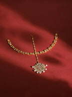 Gold-Plated White Kundan-Studded Pearl Beaded Matha Patti - Ruby Raang - Distacart