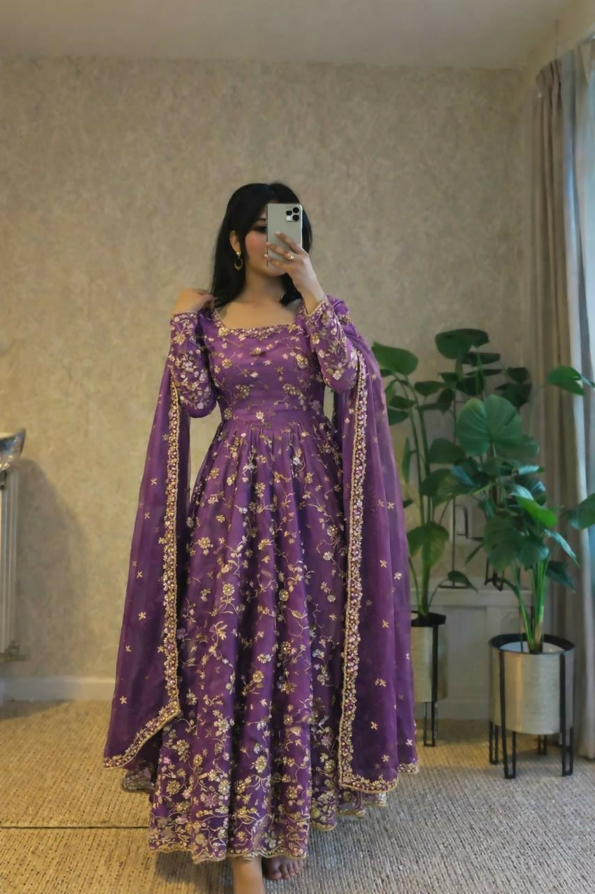Teeya Creation Onion Color Faux Georgette Long Party Wear Gown - Distacart