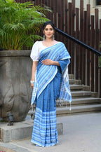 Beatitude Blue Cotton Tanchori Handloom Saree