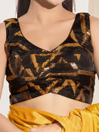 Joban Fashion Mustard Organza Padded Blouse With Sweetheart Neck Sleeveless - Distacart
