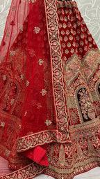 Jyoti Fashion Women's Red Velvet Multi Thread Embroidered with Zircon Diamond Wedding Lehenga Choli