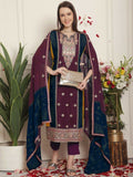 Jyoti Fashion Women's Magenta Chinon Chiffon Embroidered Designer Straight Suit Set