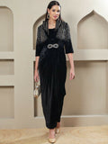 Joban Fashion Women Black Velvet Hand Embellishment Stitched Dress - Distacart