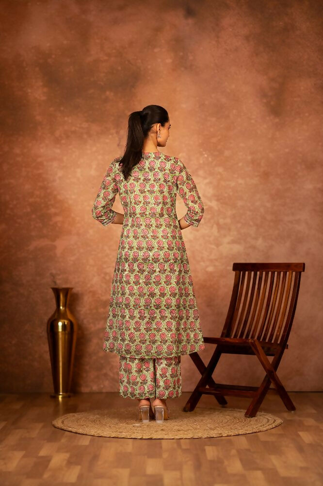 Joban Fashion Green Hand Block Printed Cotton Suit Set - Distacart