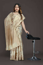 Off White Pure Raw Silk Zari Woven Saree with Unstitched Blouse Piece - Alisha