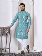 Anaita Blue Digital Printed Work Cotton Straight Kurta