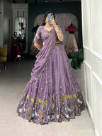 Lorenvalley Lavender Vichitra Simmer Sequins and Thread Embroidery Work Lehenga Choli
