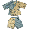 Mhyssa Blue And Beige V Neck Kimono Style Short Sleeve Printed T-shirt With Matching Shorts Set
