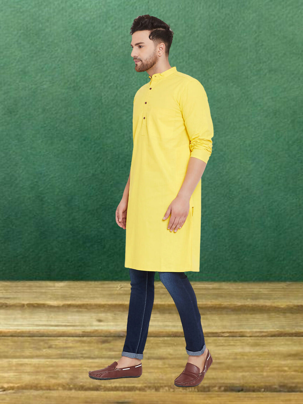 Even Apparels Men's Pure Cotton Yellow Kurta