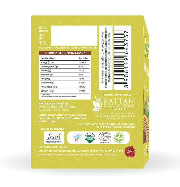 Nutriorg Certified Organic Barley Grass Powder - Distacart