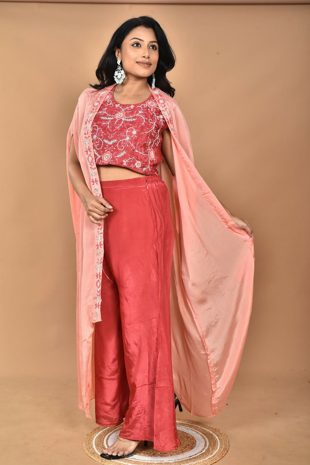 Morchari Women Hand Embroidery Crop Top-Rust