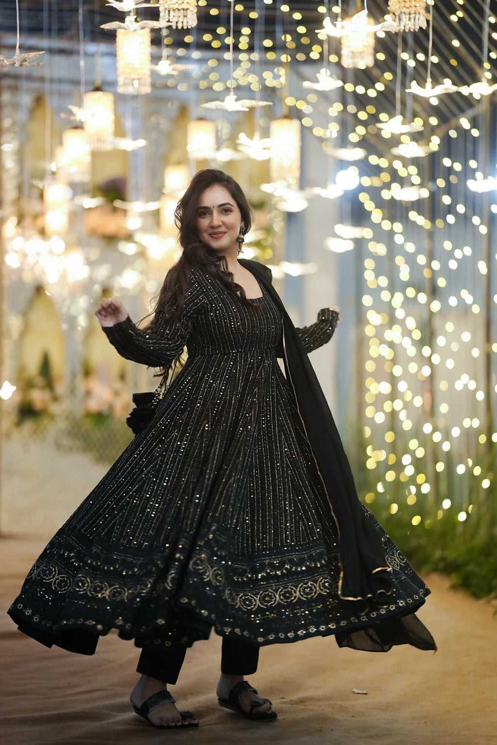 Aayaa Designer Embroidery Zari Sequins Work Faux Blooming Georgette Suit - Black - Distacart