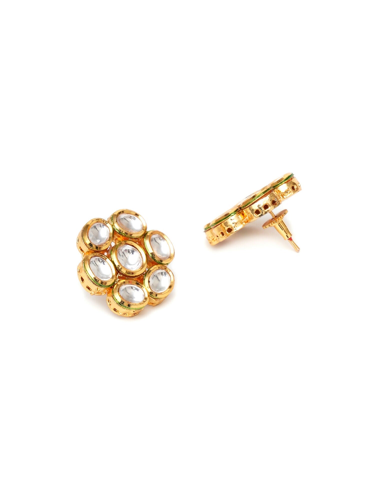 Kundan Round Maang Tikka with Studs Jewellery Set (Gold) - Ruby Raang