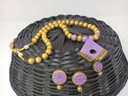 Terracotta Diamond Pendant Long Necklace Set With Studs-Lavender