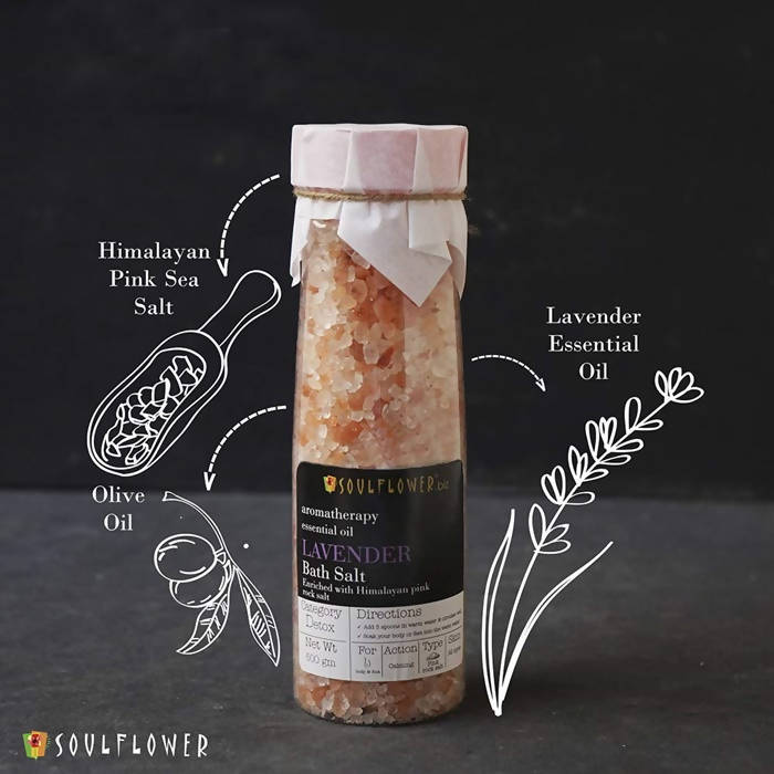 Soulflower Aromatherapy Essential Oil Lavender Bath Salt Enriched With Himalayan Pink Rock Salt