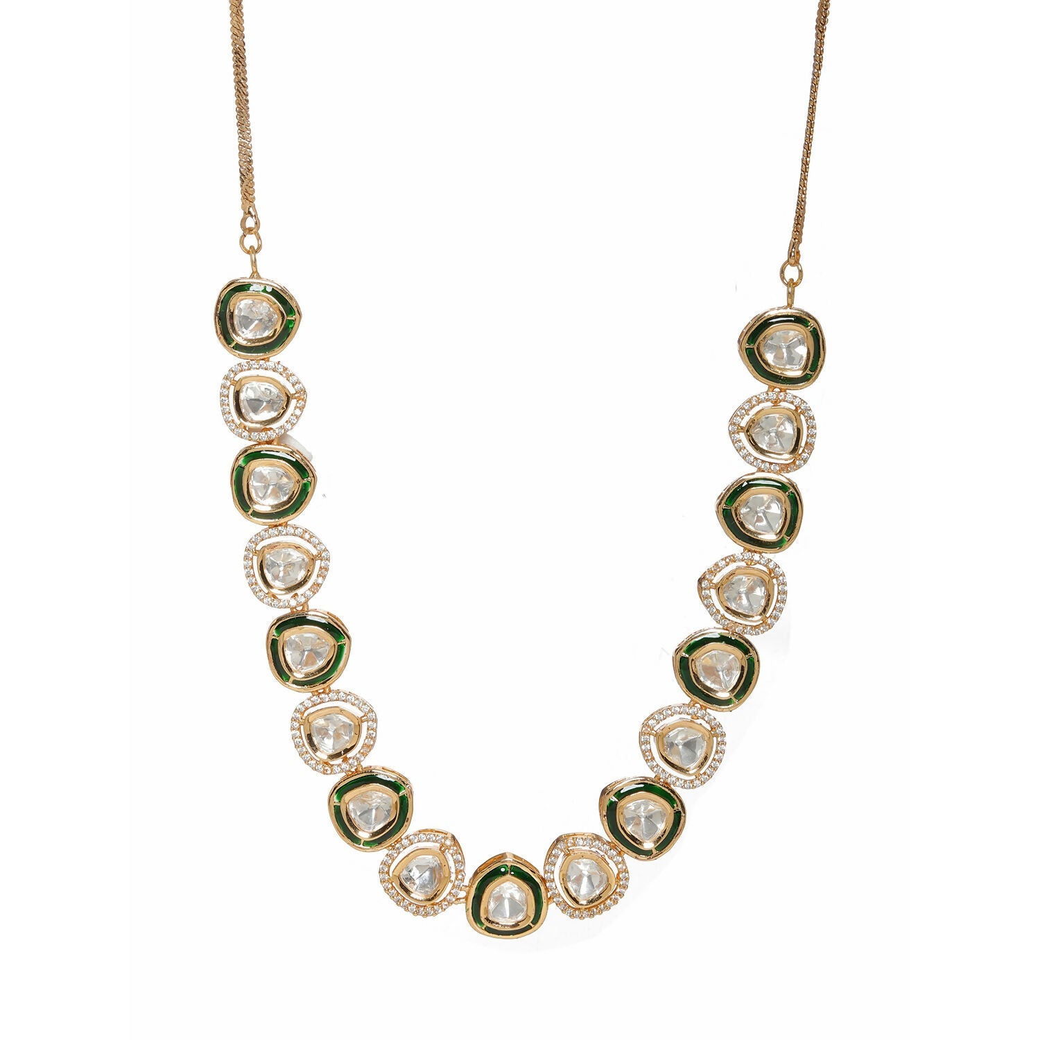Kundan and Diamond Neckpiece with Meenakari (Gold) - Ruby Raang