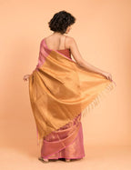 Suta Pink Golden Solid Woven Design Zari Saree - Distacart