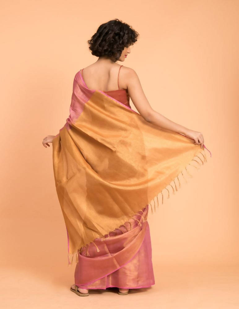 Suta Pink Golden Solid Woven Design Zari Saree - Distacart
