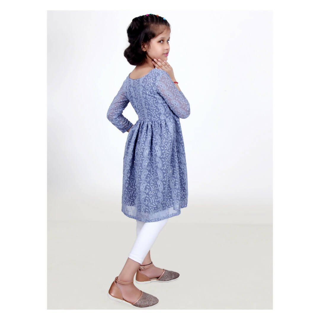 Akarshan viscose Lukhnowi Chikankari Anarkali kurta with Leggings - Grey