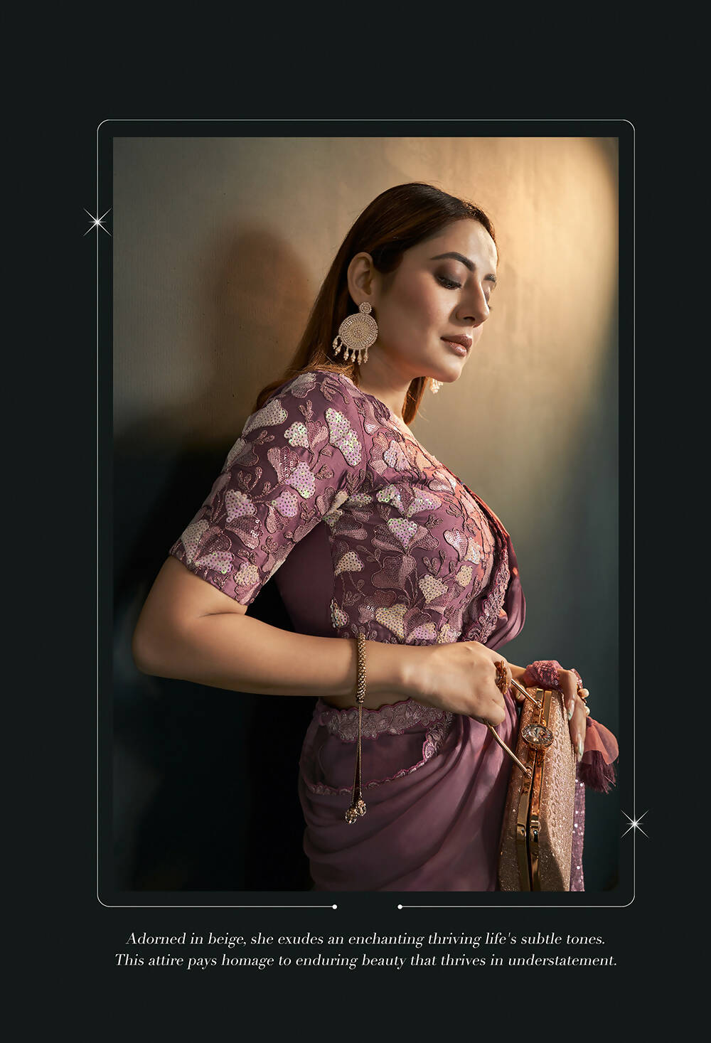 Dusty Pink Silk Satin Crepe Cord Sequence & Thread Embroidered & Moti Work Saree - Moh-Manthan Royal Enigma