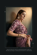 Dusty Pink Silk Satin Crepe Cord Sequence & Thread Embroidered & Moti Work Saree - Moh-Manthan Royal Enigma