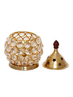 eCraftIndia Gold-Toned & Transparent Crystal & Brass Akhand Diya