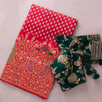 DEIANA'S Beautiful Designer Golden zari Soft Lichi Silk Saree - Red