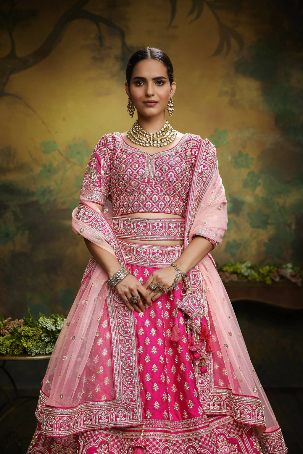 House of Panchhi Pink Pure Silk Moti & Zarkan heavy embroidery Lehenga choli & Dupatta