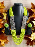 Inhanns Saree Shobha Statement Necklace & Earring Set - Neon Green Necklace With Earrings