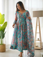 Joban Fashion Sky Kurta Set Organza Sequin Embroidery Work - Distacart