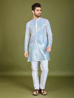 Vastranavya Ombre Blue Premium Real Georgette Thread Sequence & Embroidery work Kurta