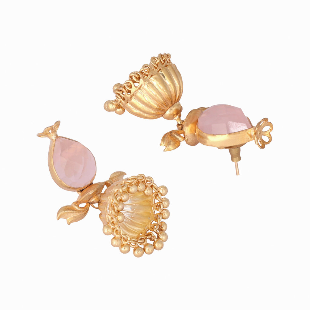 Nuyug 22K Gold Plated Rose Quartz Stone Studded Ethnic Jhumkas - Distacart