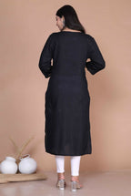 Miravan Women's Black Embroidered And Mirror Work Pakistani Straight Kurti