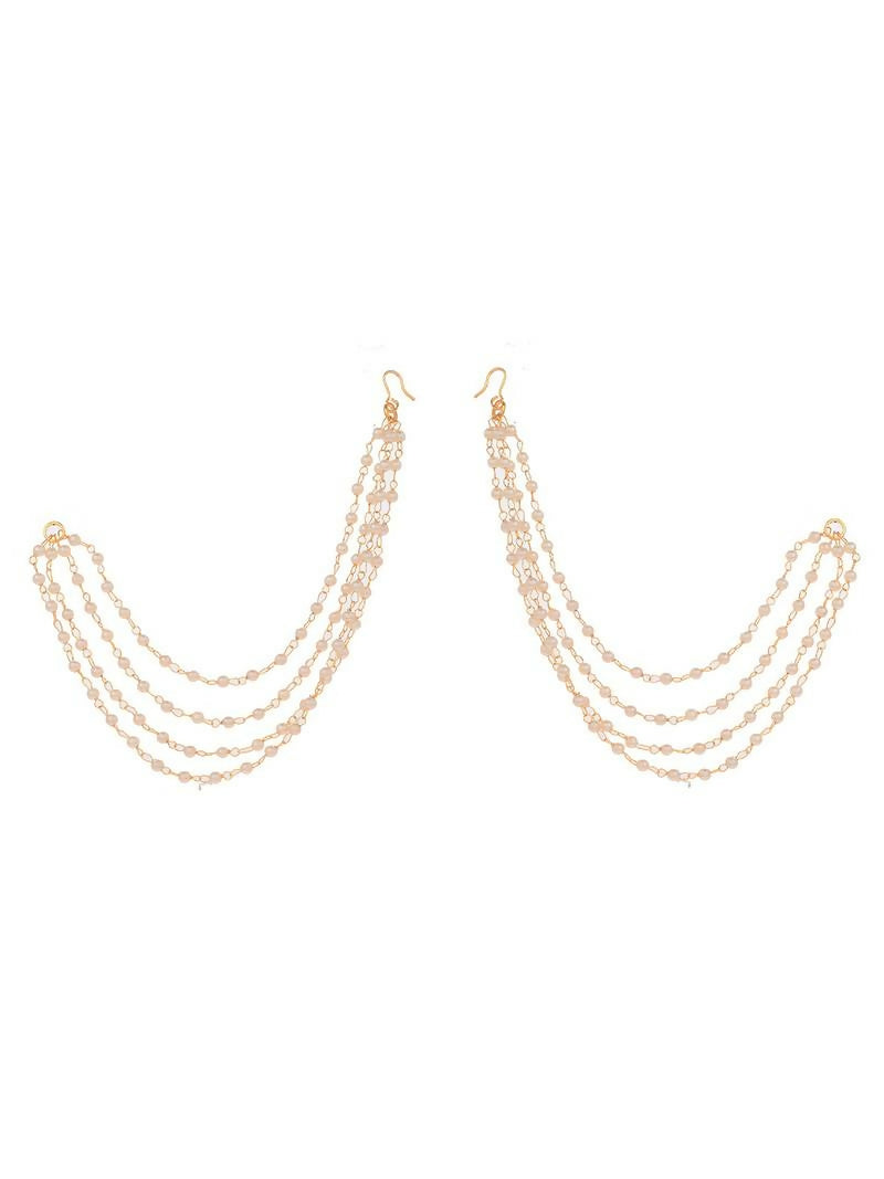 NVR Pearl Studded Classic Gold-Polished 4 Line Ear Chain Ear Cuff