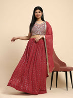 Red Georgette Embroidered Lehenga choli with Dupatta - Dhara