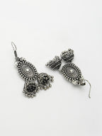 NVR Women's Silver-Plated Choke Oxidized Necklace with Jhumka Earrings