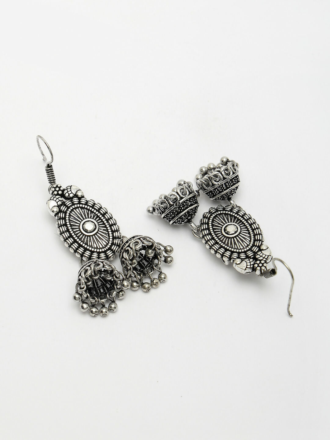NVR Women's Silver-Plated Choke Oxidized Necklace with Jhumka Earrings