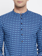Even Apparels Blue Men's Pure Cotton Kurta With Band Collar - Distacart