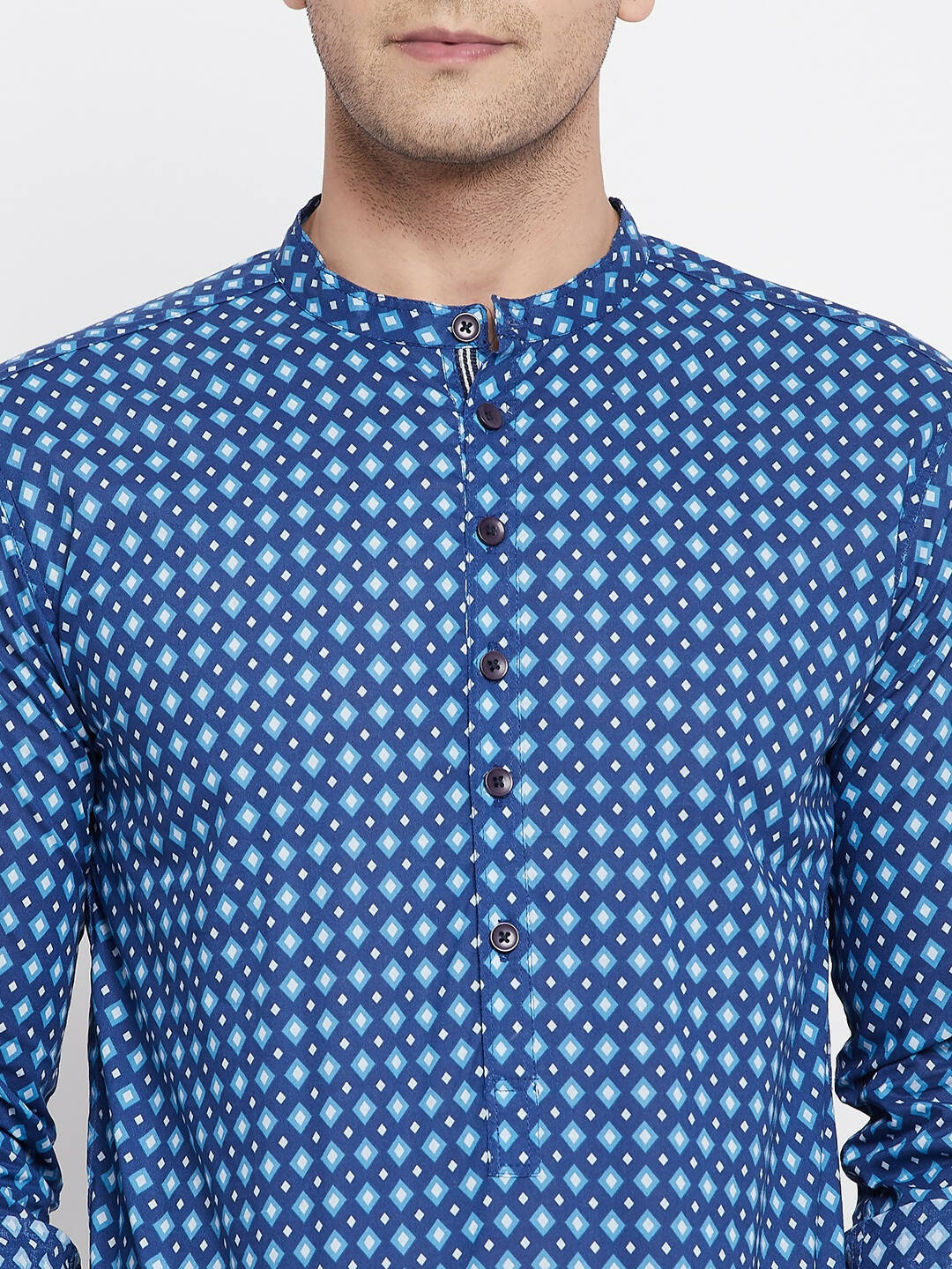 Even Apparels Blue Men's Pure Cotton Kurta With Band Collar - Distacart