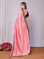 Pink Tusser Silk Zari And Sequins Embroidery Saree - Norita Saumya