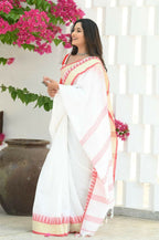 Beatitude White Cotton Tangail Saree