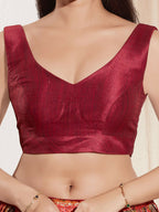 Joban Fashion Dark Maroon Mulberry Silk Padded Blouse With Round Neck Sleeveless - Distacart