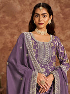 Anaita Purple Premium Dolla Jacquard Embroidered Stitched Salwar Suit - Distacart