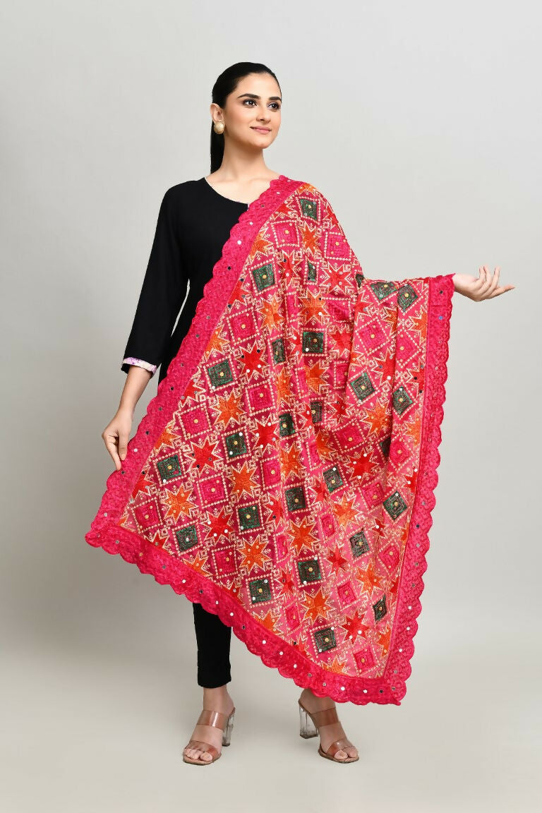 Joban Fashion Multi Color Cotton Embroidery Work Phulkari Dupatta