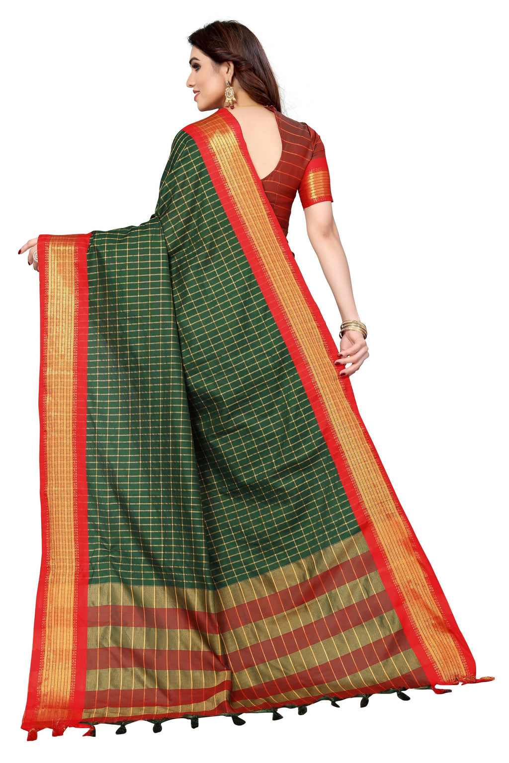 Vamika Weaving Green Cotton Silk Saree - Distacart