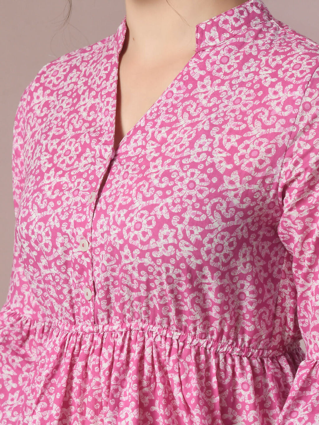 Myshka Women's Pink Embellished Cotton Gathered Party Empire Top