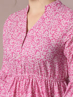 Myshka Women's Pink Embellished Cotton Gathered Party Empire Top
