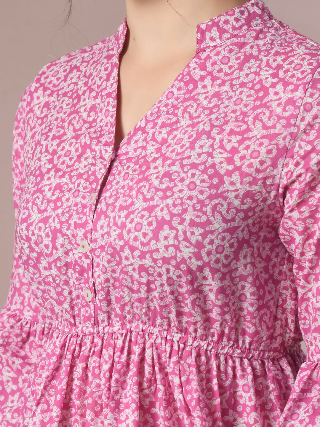 Myshka Women's Pink Embellished Cotton Gathered Party Empire Top